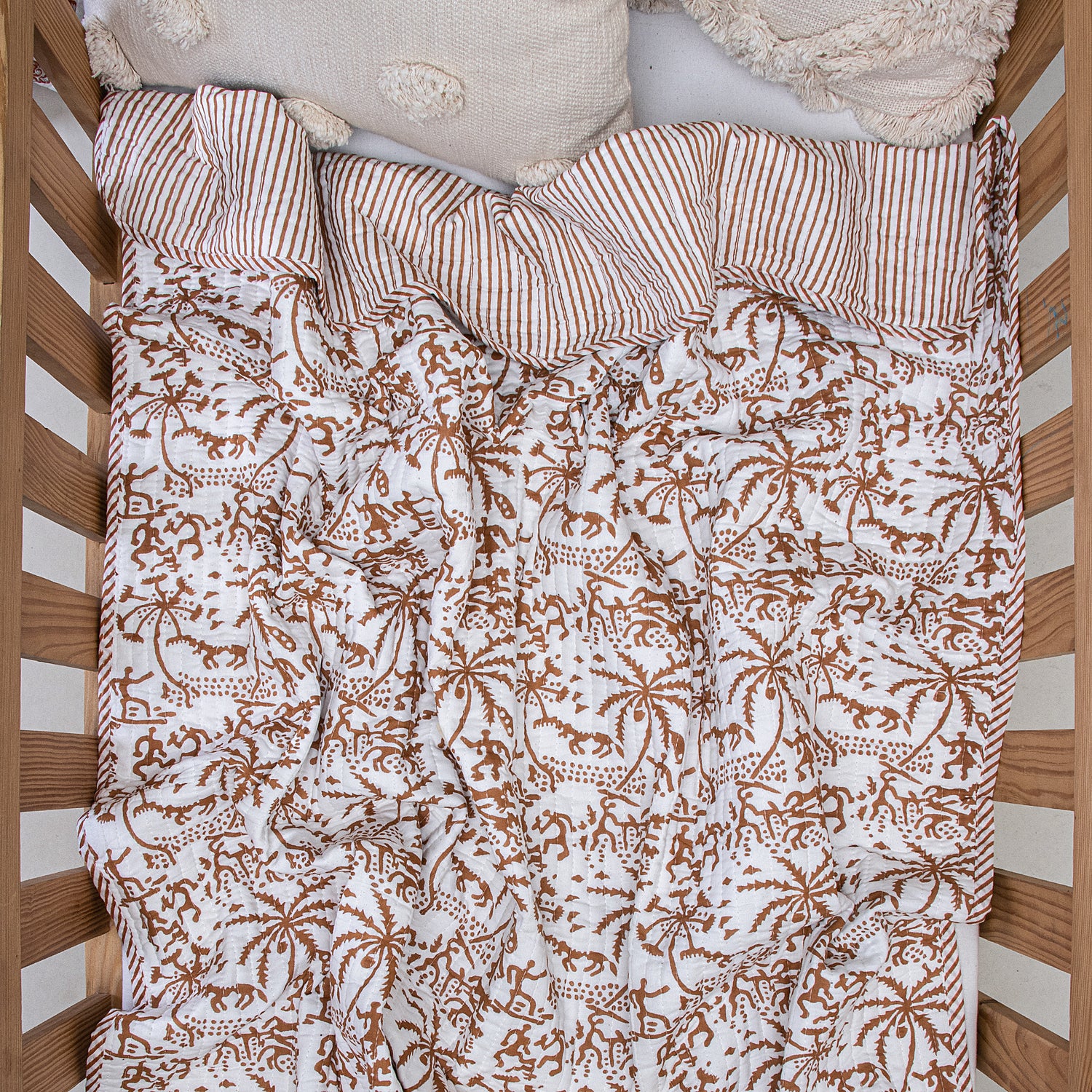 Brown Jungle Print Soft Cotton Baby Quilt Set