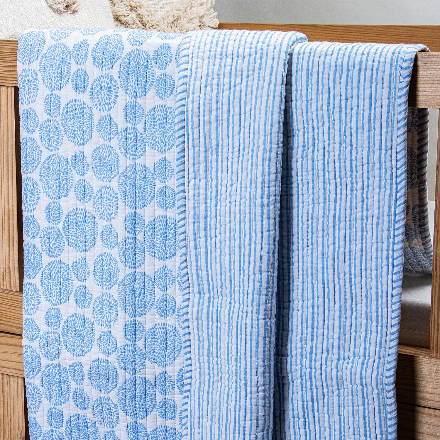 Sky Blue Soft Mulmul Cotton Baby Blankets and Quilt