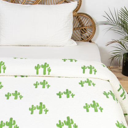 Green Cactus Big Printed Cotton Jaipuri Blanket