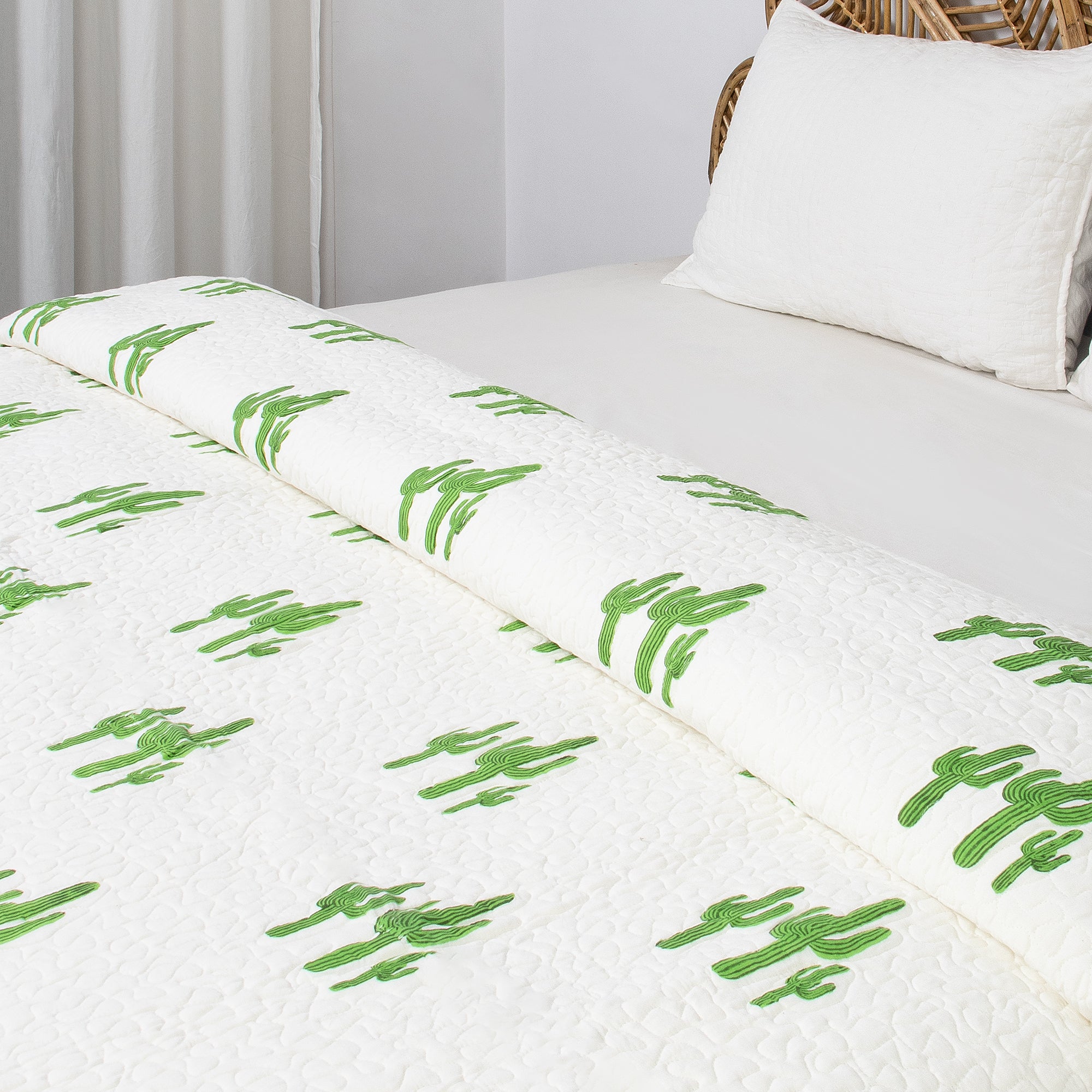 Green Cactus Big Printed Cotton Jaipuri Blanket