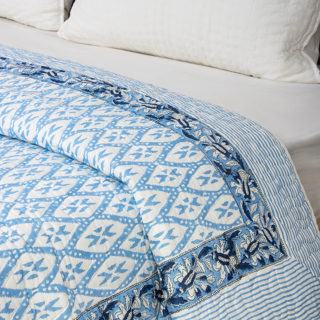 Sky Blue Ikat Cotton Printed Comforter Blanket