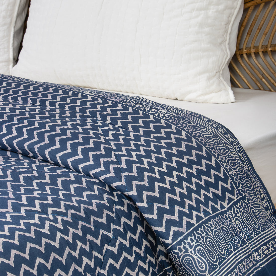 Indigo Blue Wave Printed Soft Cotton Sleepwell Comforter