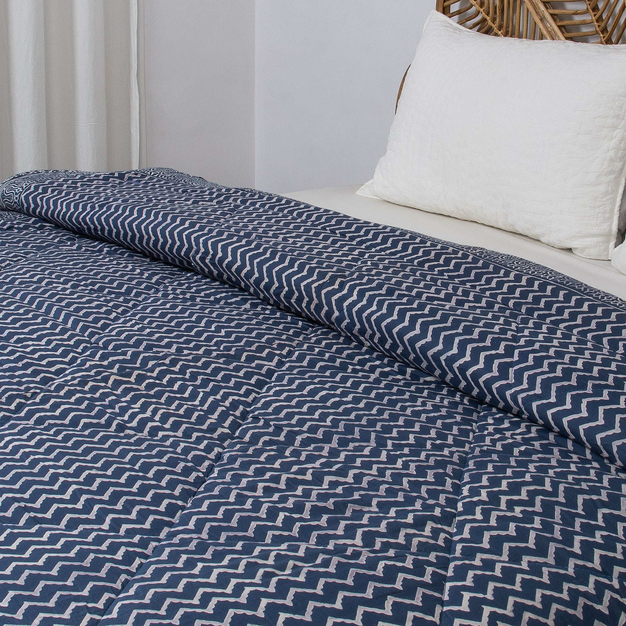 Indigo Blue Wave Printed Soft Cotton Sleepwell Comforter