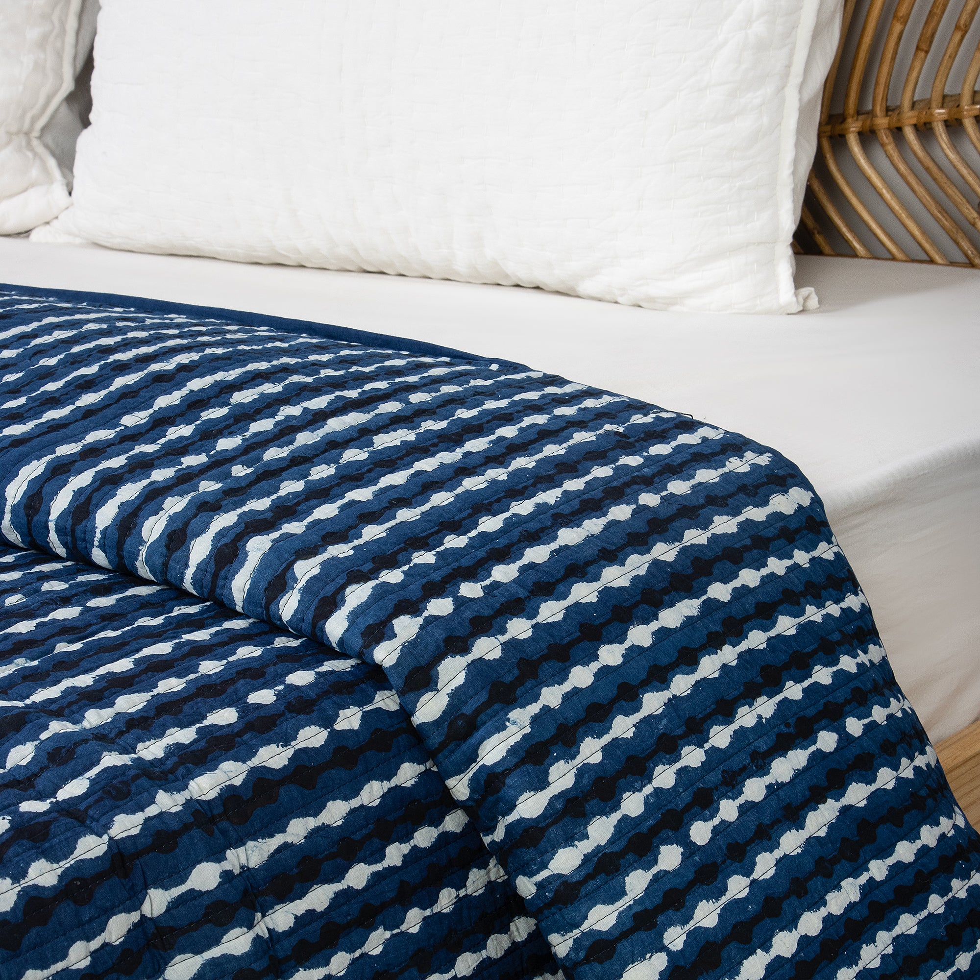 Pure Cotton Quilts and Comforters Indigo Blue Stripes