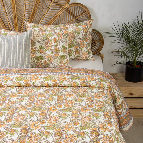 Yellow Floral Organic Cotton Jaipuri Quilts