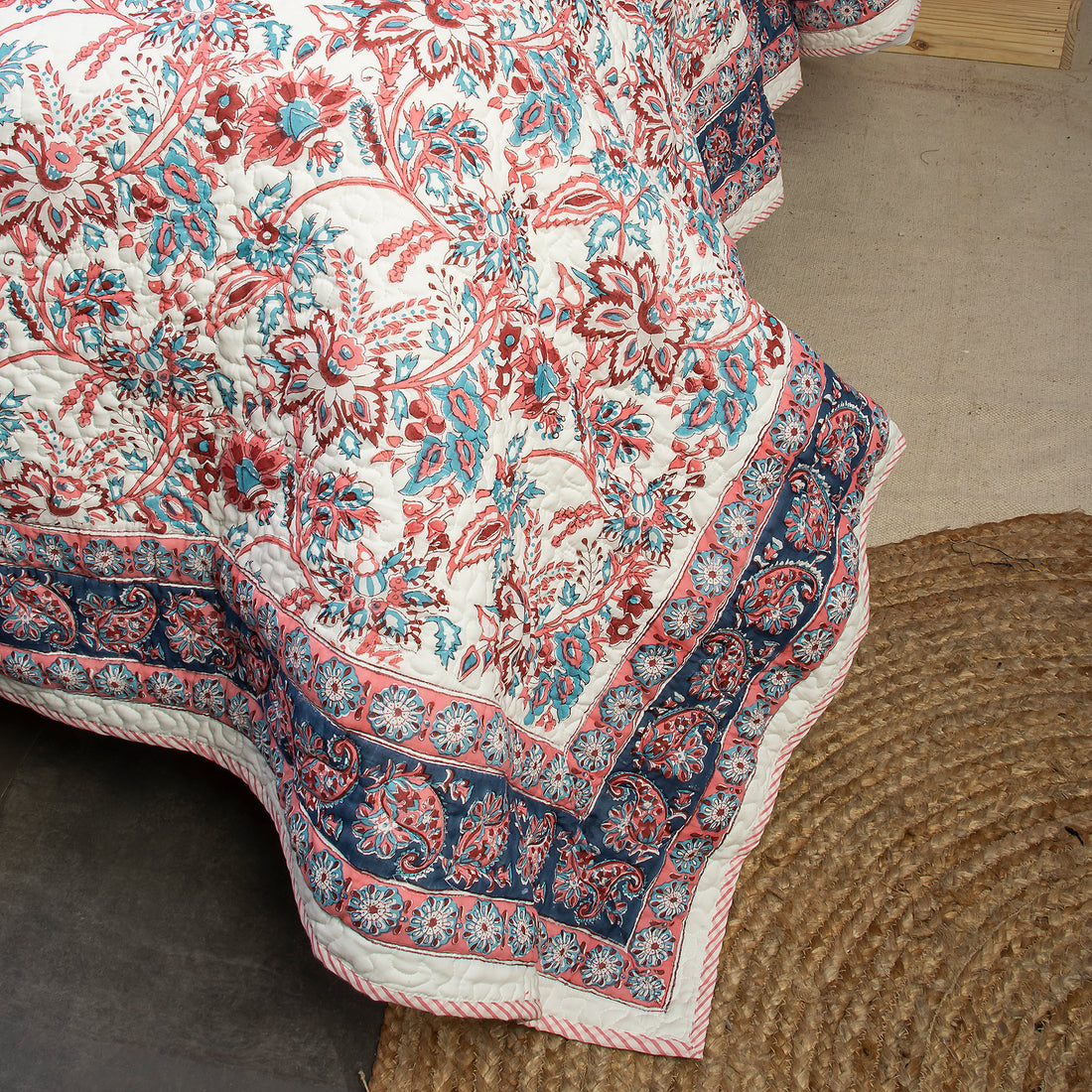 Multicolor Handmade Soft Cotton Jaipuri Quilts floral design