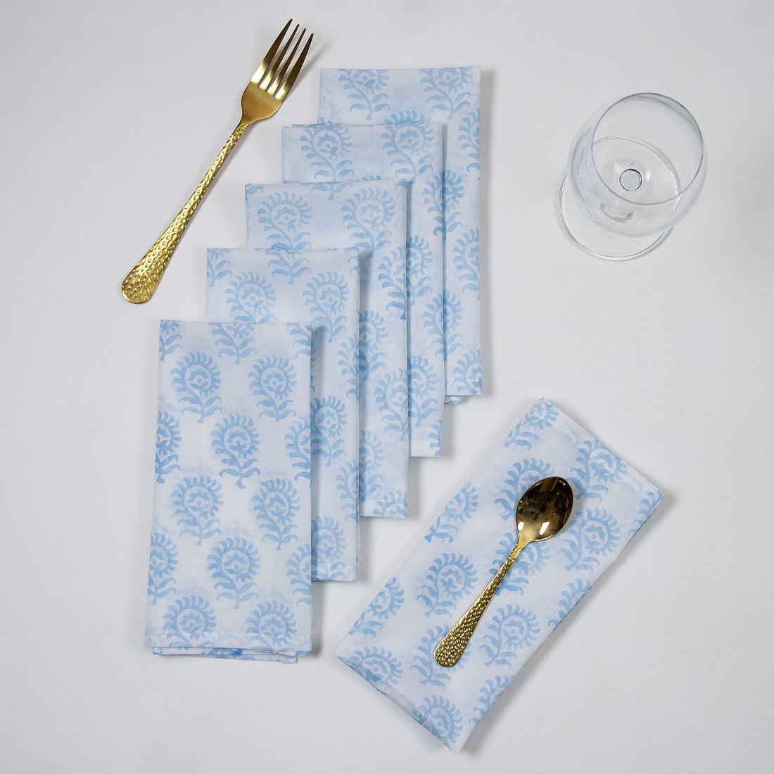 Sky Blue Flower Print Cloth Table Cotton Napkins Reusable