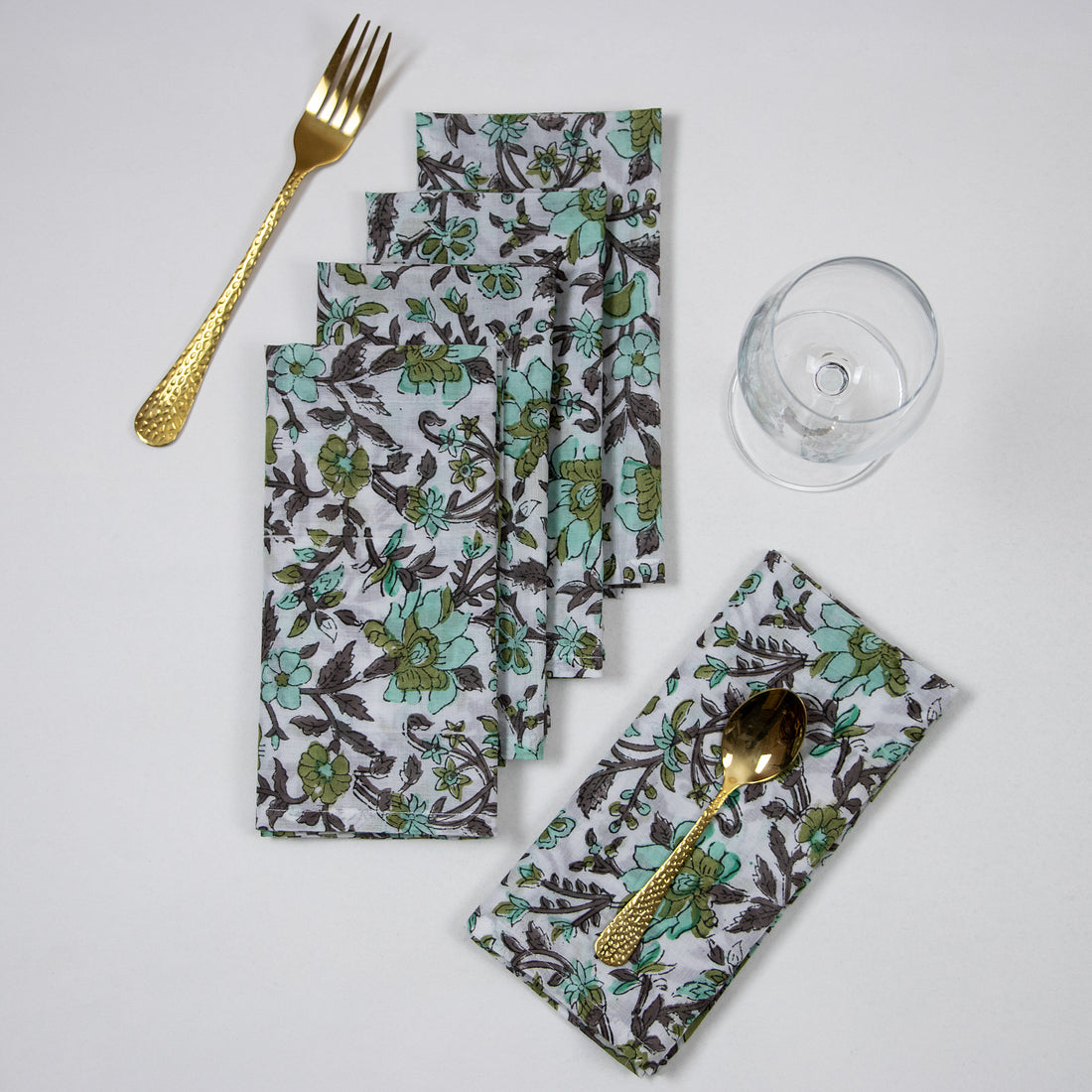 Handmade Flower Print Cotton Dinner Napkins