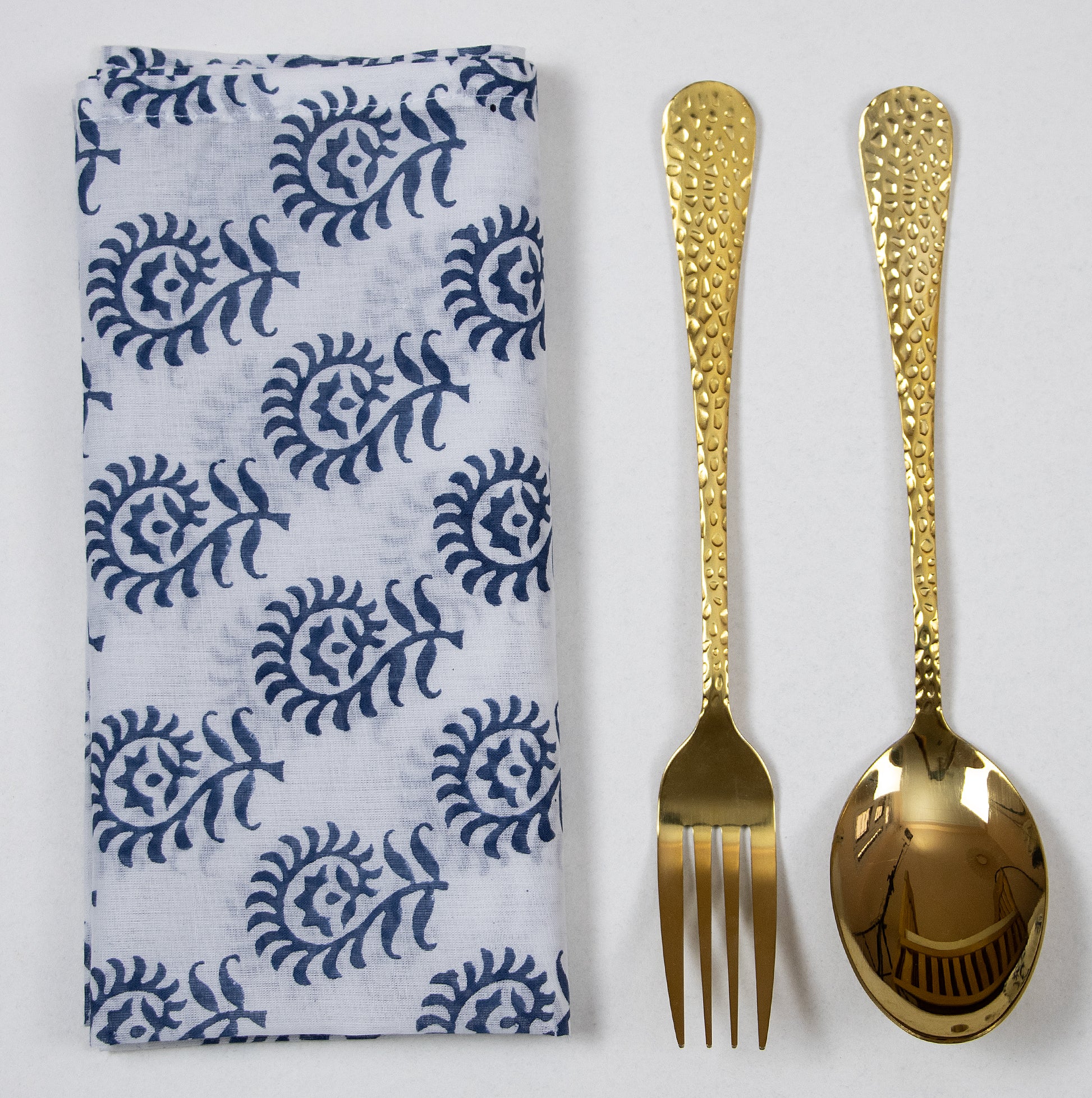 Hand Block Flower Print Cotton Dinner Napkins