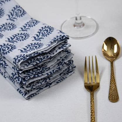 Hand Block Flower Print Cotton Dinner Napkins