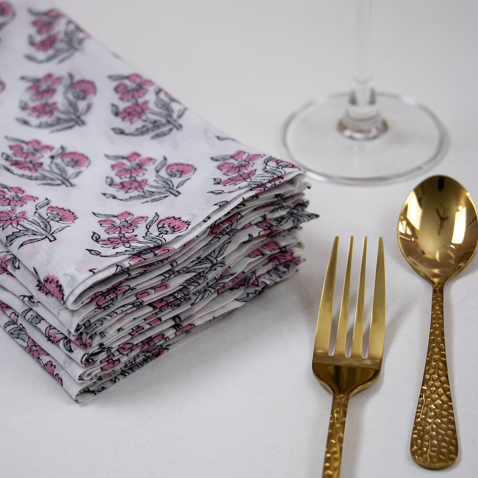 Light Pink Floral Printed Pure Cotton Table Napkins