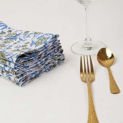 Blue Hand Block Printed Cotton Napkins Cloth