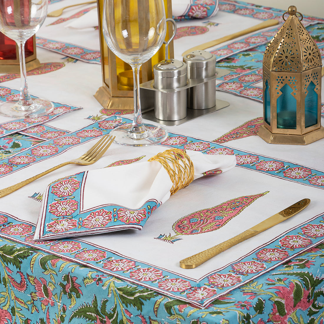 Handmade Pink Floral Indian Cotton Table Covers