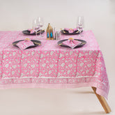 Pink Floral Print Cotton Table Cloth 6 Seater