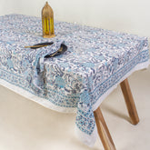 Sky Blue Hand Block Center Table Cover 6 Seater