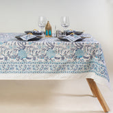 Sky Blue Hand Block Center Table Cover 6 Seater