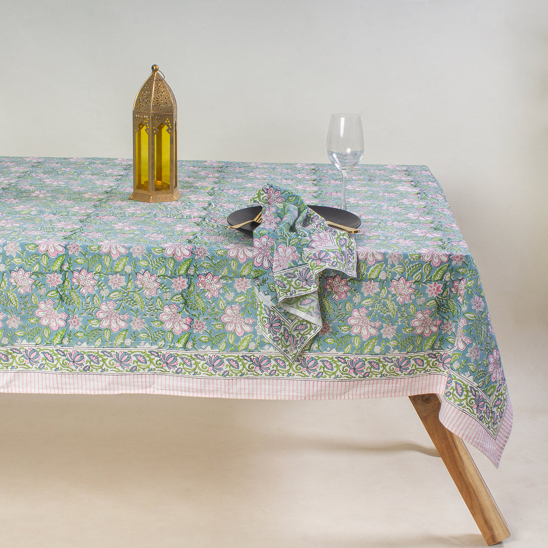 Floral Print Cotton Table Cover Cloth With Napkins