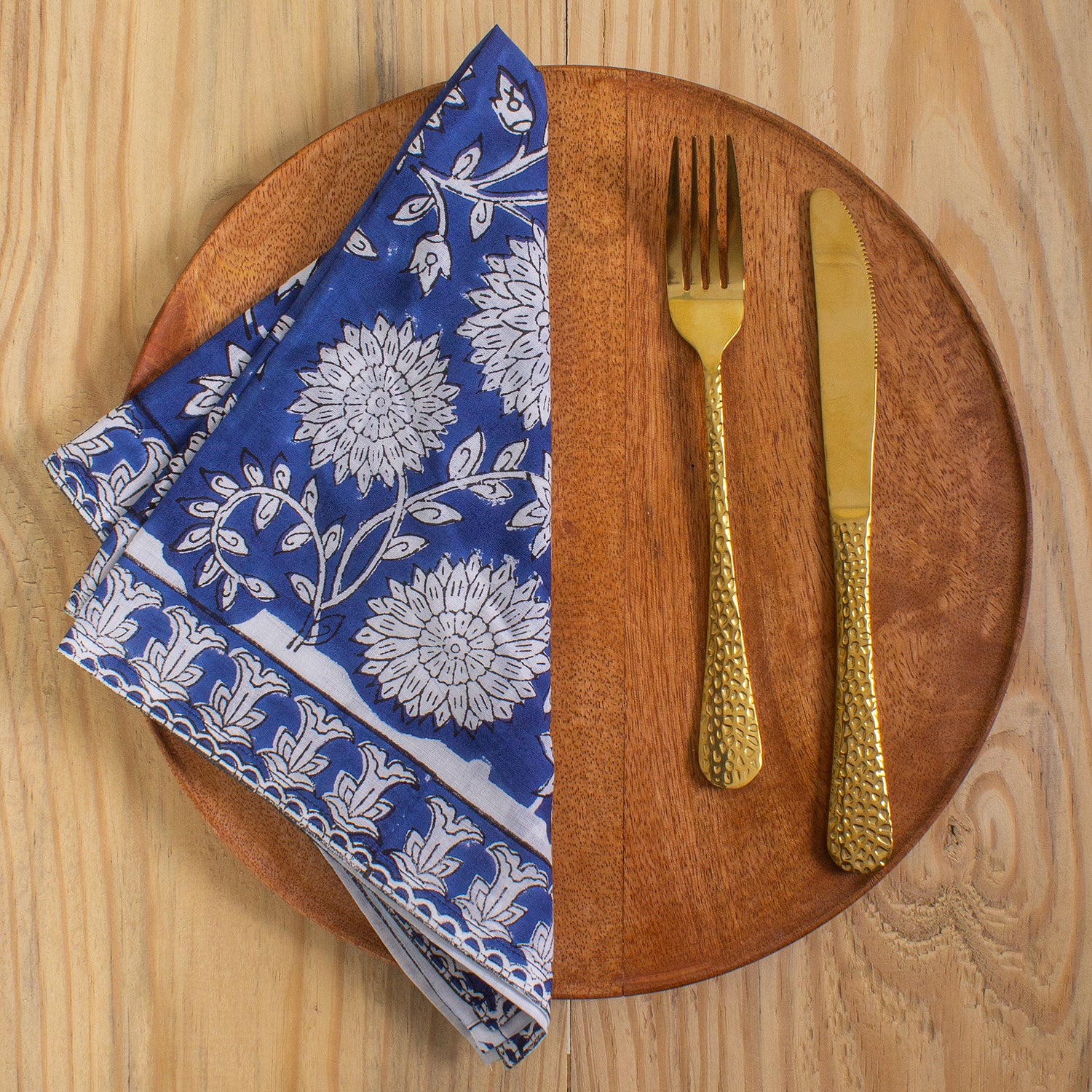 Blue Hand Block Printed Cotton Dining Table Cover