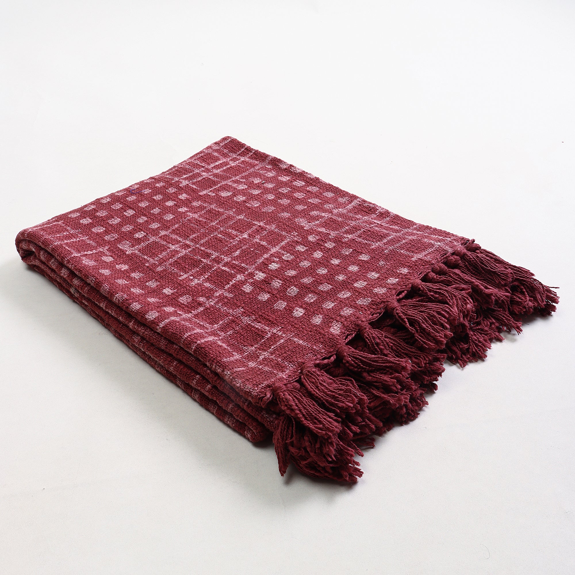 Maroon Color Soft Cotton Sofa Tufted Throw for Home Decor