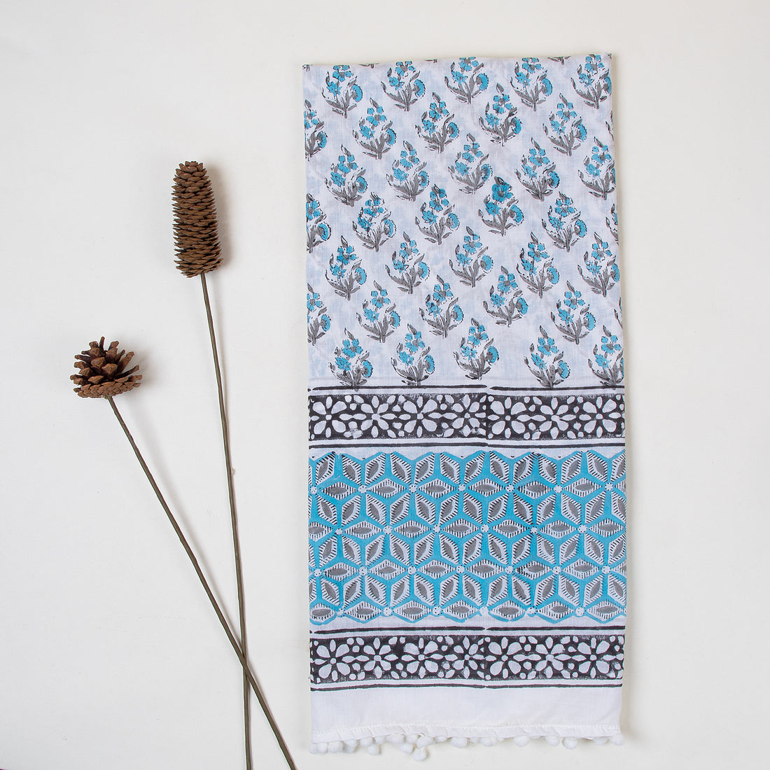 Sky Blue Floral Stylish Cotton Scarves for Women