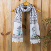 Grey Ikat Hand Block Print Dupatta Scarf