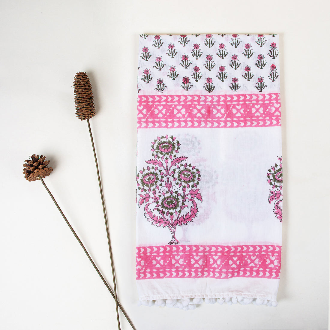 Pink Floral Print Cotton Scarf Online