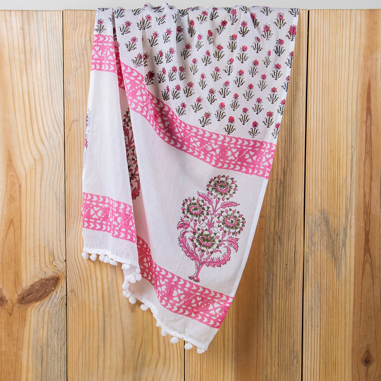 Pink Floral Print Cotton Scarf Online