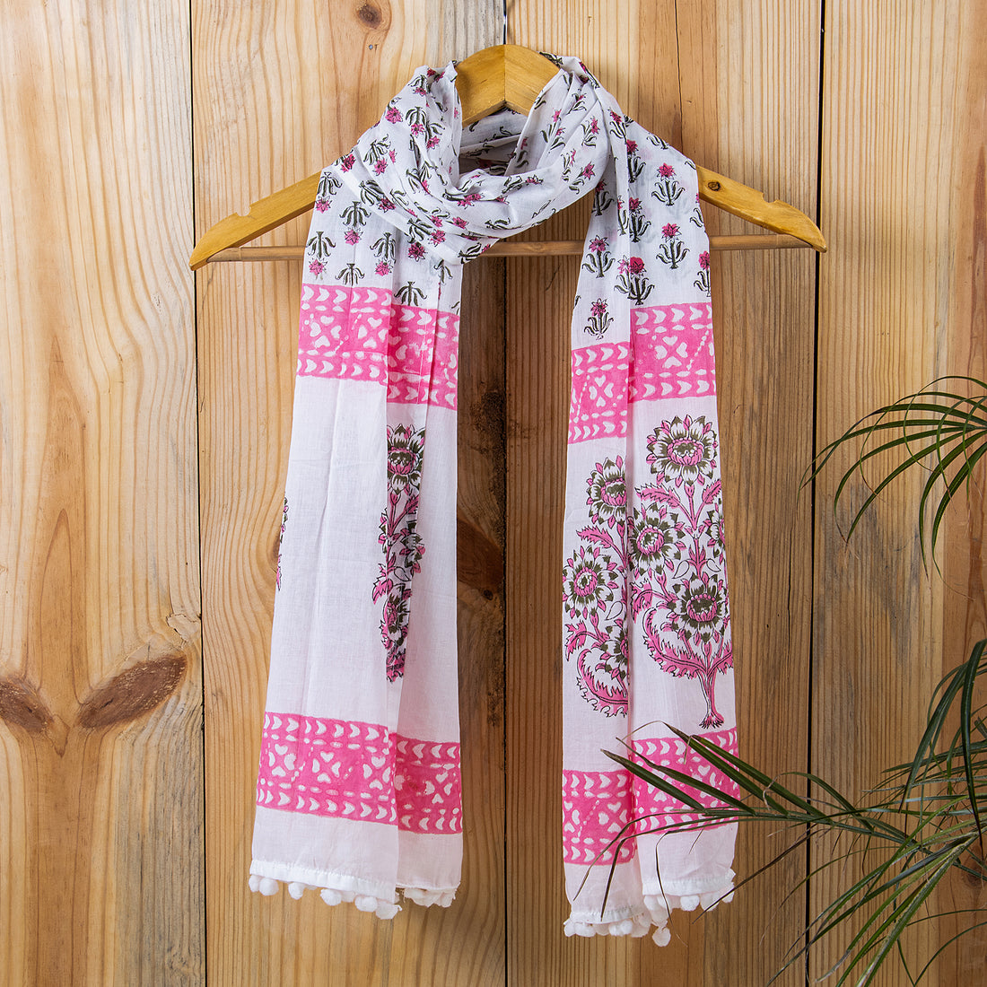 Pink Floral Print Cotton Scarf Online