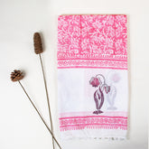 Pink Floral Print Hand Block Cotton Scarf Womens