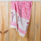 Pink Floral Print Hand Block Cotton Scarf Womens