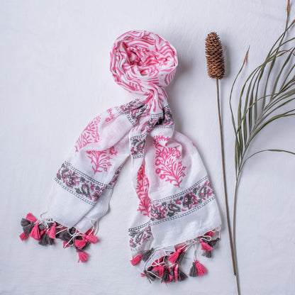 Pink Slate Block Printed Stole For Women