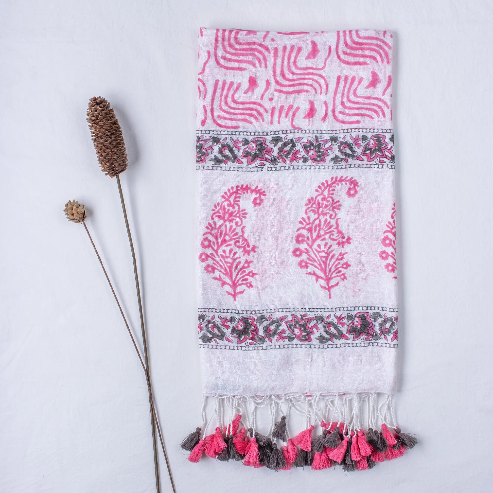 Pink Slate Block Printed Stole For Women