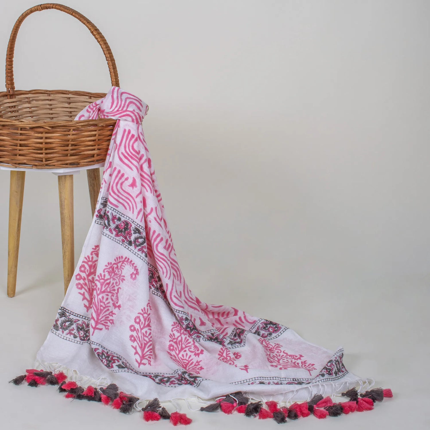 Pink Slate Block Printed Stole For Women