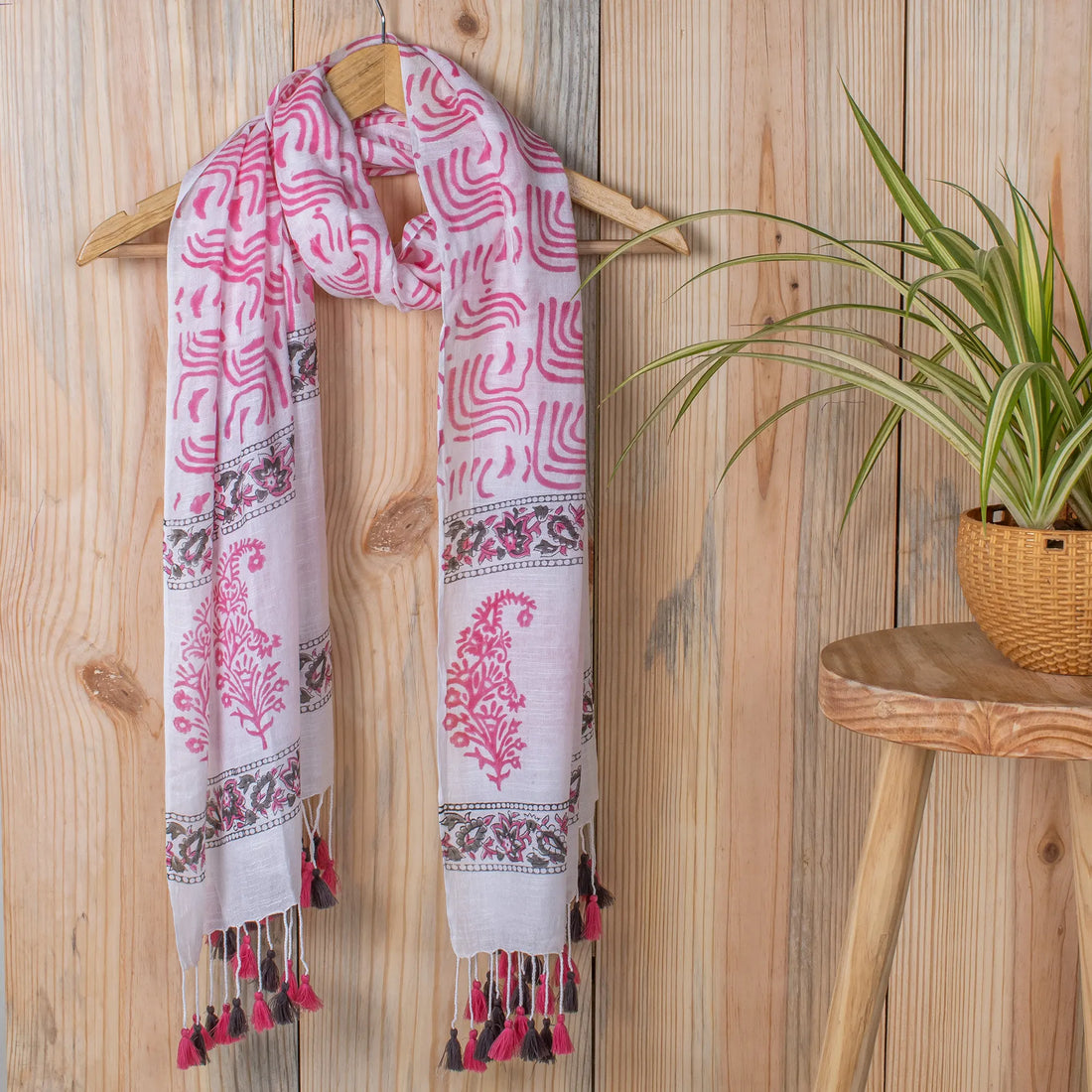 Pink Slate Block Printed Stole For Women