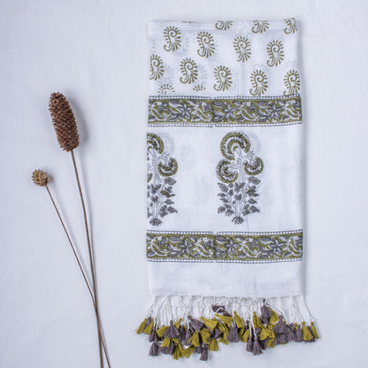Indian Hand Block Printed Buti Soft Neck wrap Linen Stole