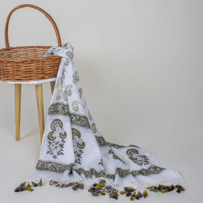 Indian Hand Block Printed Buti Soft Neck wrap Linen Stole