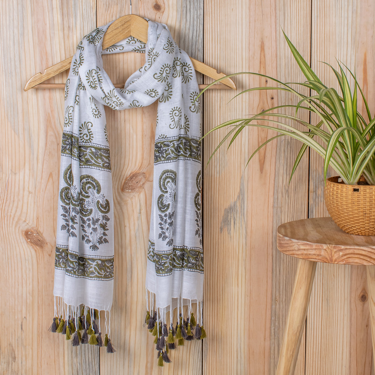 Indian Hand Block Printed Buti Soft Neck wrap Linen Stole