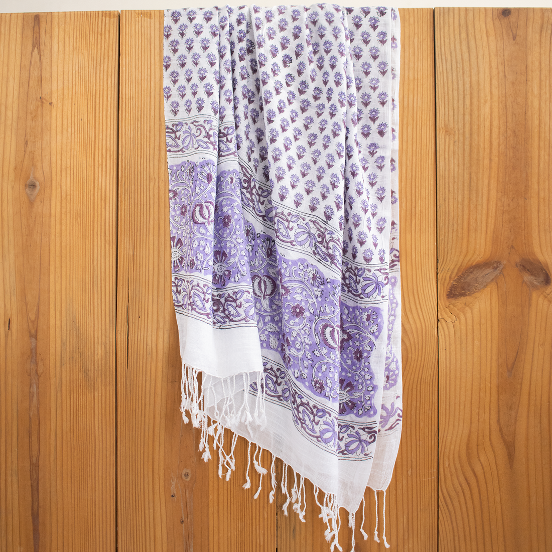 Purple Buti Hand Printed Linen Stole for Women