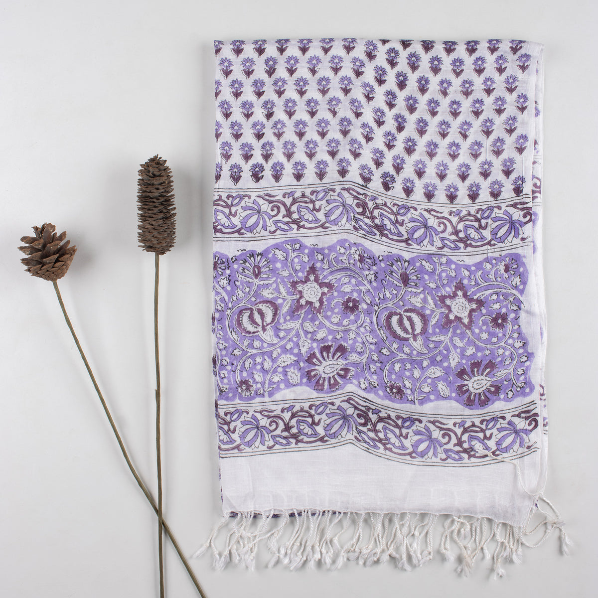Purple Buti Hand Printed Linen Stole for Women