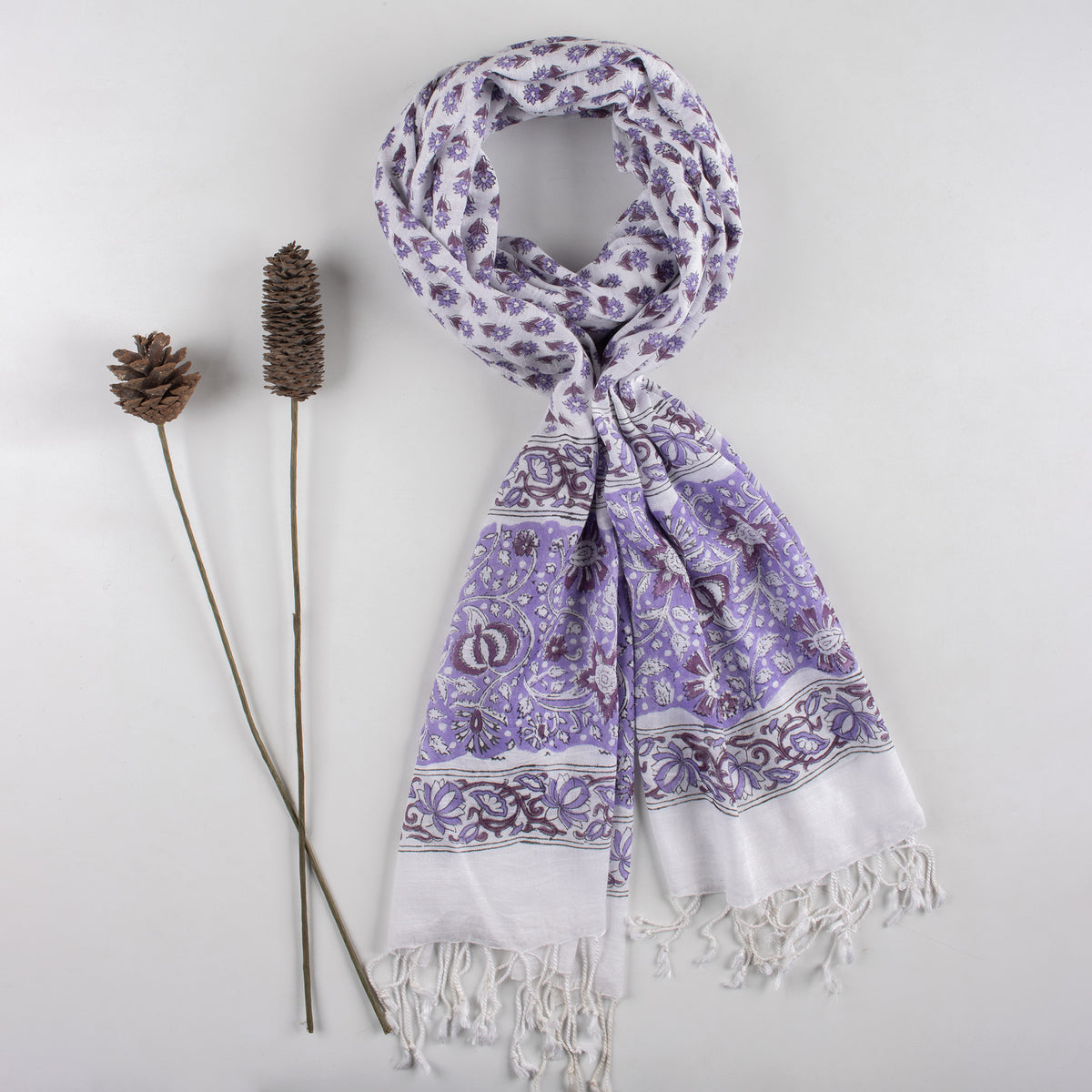 Purple Buti Hand Printed Linen Stole for Women