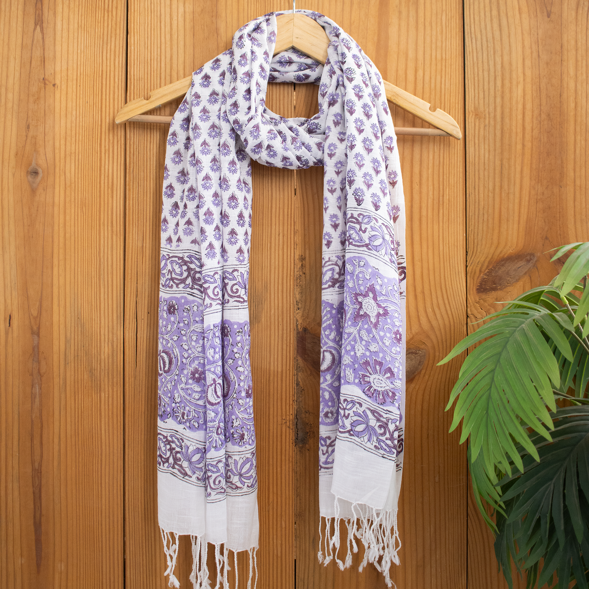 Purple Buti Hand Printed Linen Stole for Women