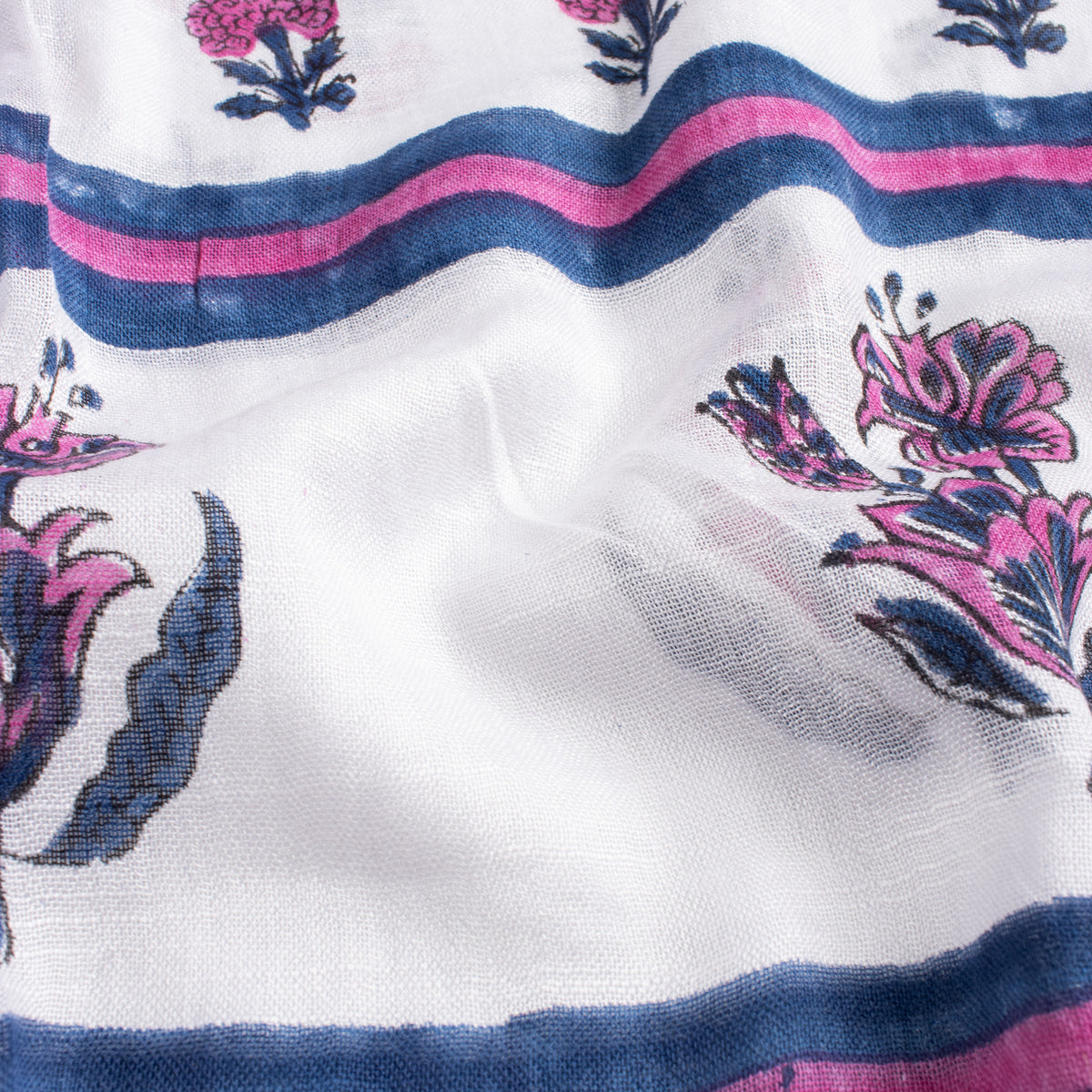Floral Printed Linen Stole with Tassel Border for Ladies