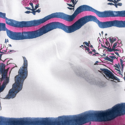 Floral Printed Linen Stole with Tassel Border for Ladies