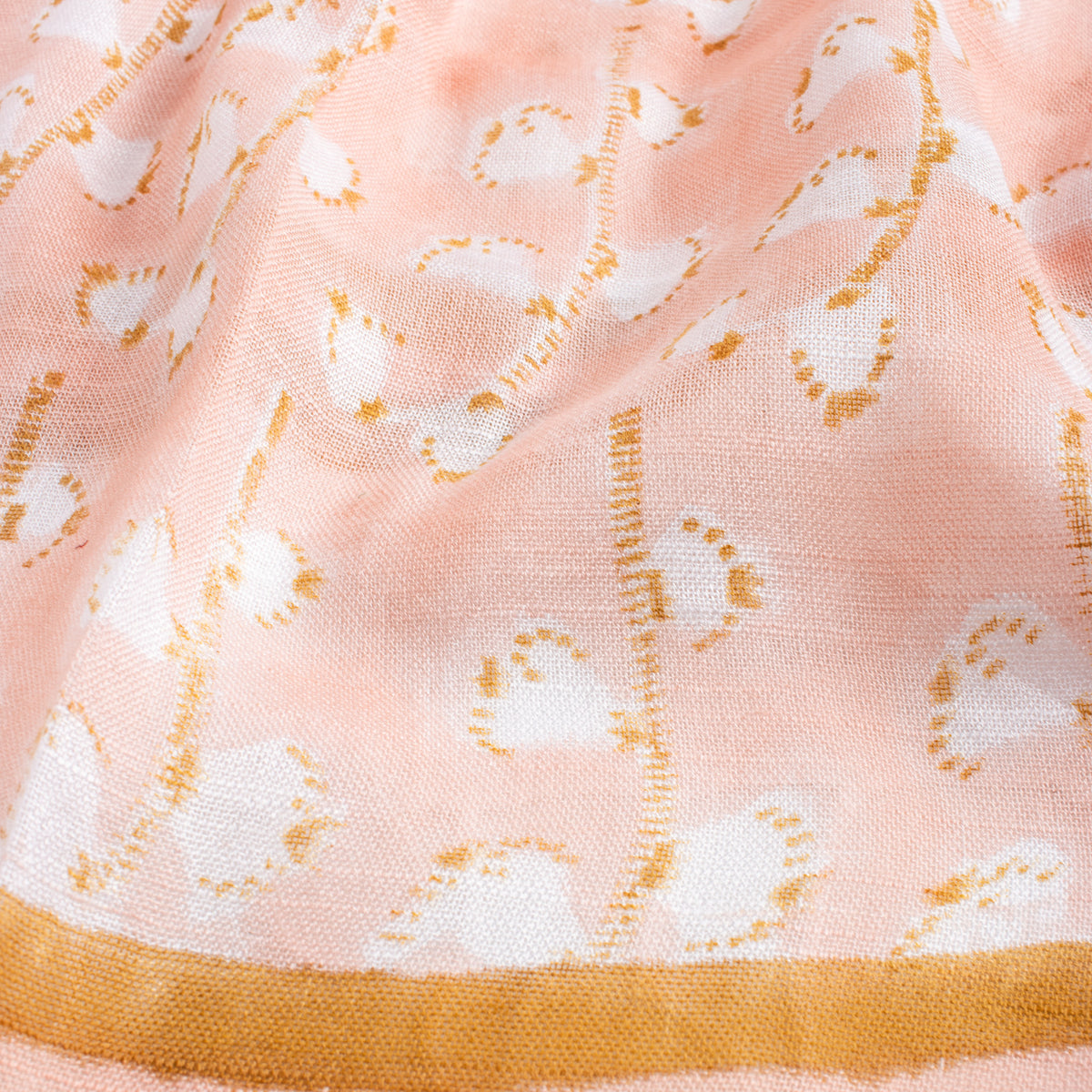 Peach Hand Block Soft Floral Printed Linen Stole