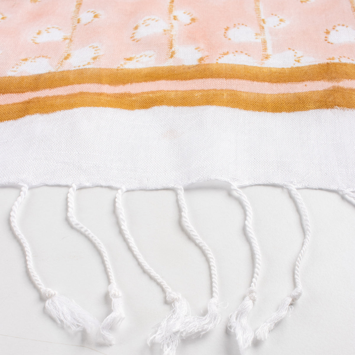Peach Hand Block Soft Floral Printed Linen Stole