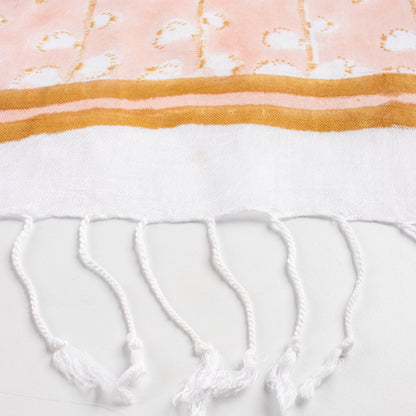 Peach Hand Block Soft Floral Printed Linen Stole