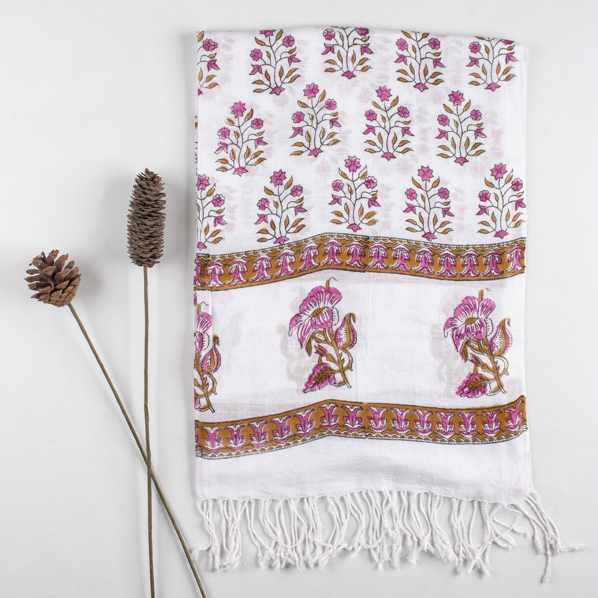 Boota Floral Printed Elegant Linen Stole for Women