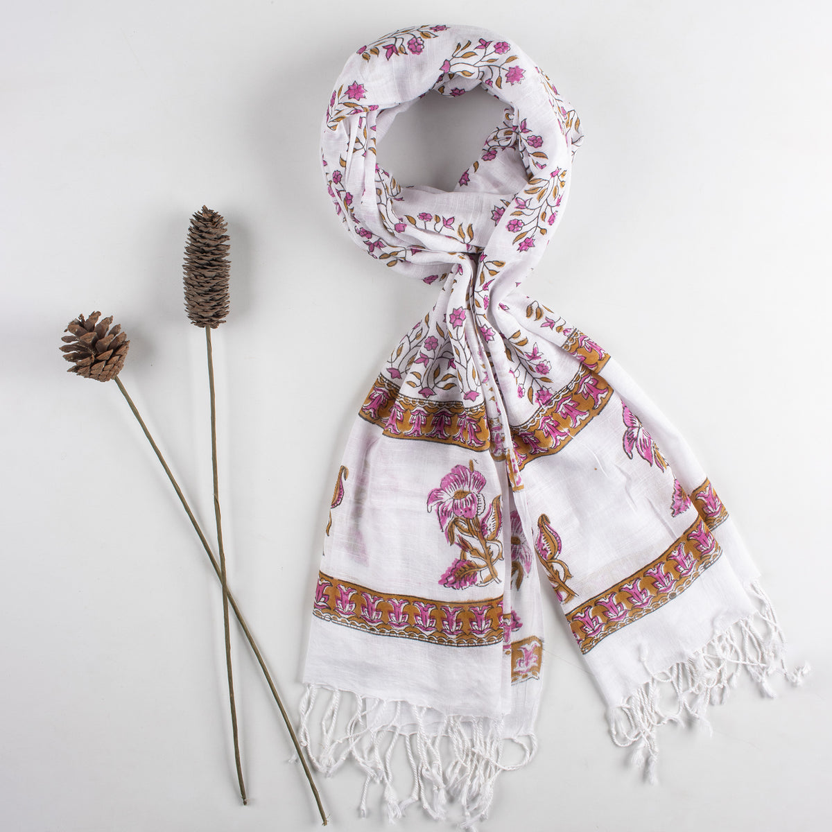 Boota Floral Printed Elegant Linen Stole for Women