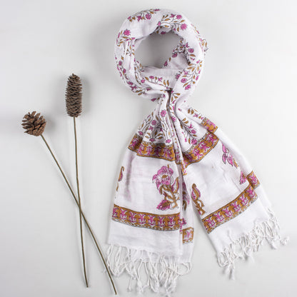 Boota Floral Printed Elegant Linen Stole for Women