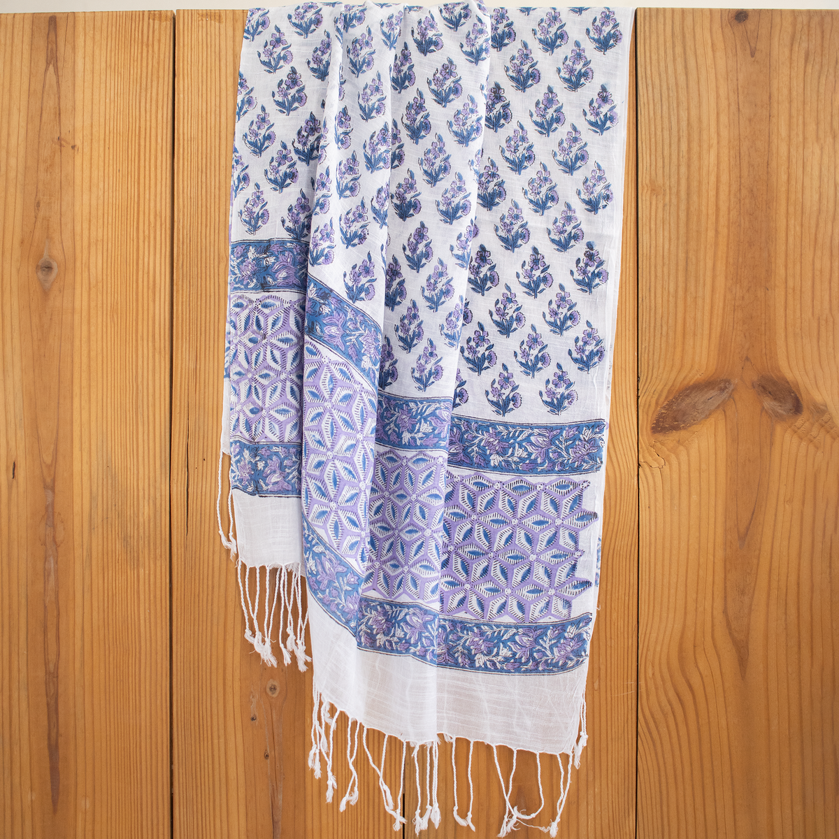 Blue Floral Travel Linen Stole for Ladies